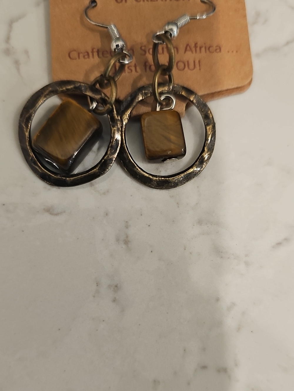 Handcrafted Brown Tiger's Eye Hoop Drop Earrings